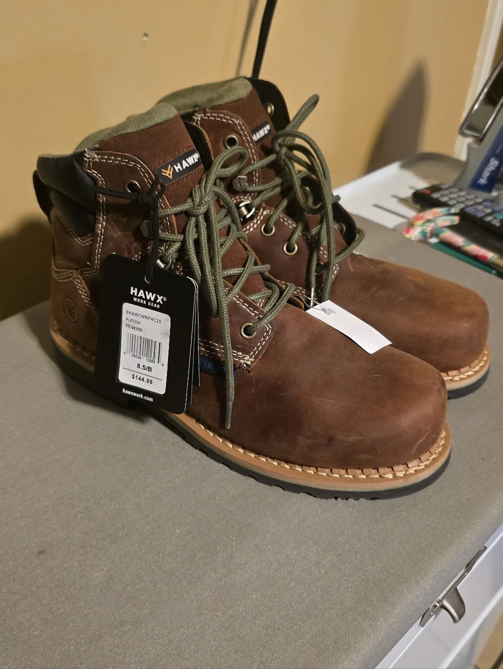 HAWX Men's Brown Work Boots with Lace-Up Ankle Support